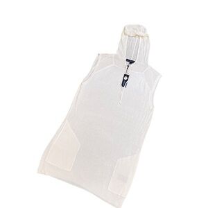 NWT Lusso lightweight sleeveless hoodie ivory tunic length hand pockets large